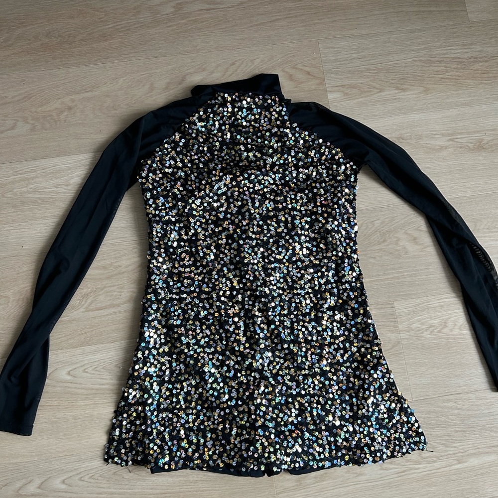 Black Sequin Long Sleeve Dress